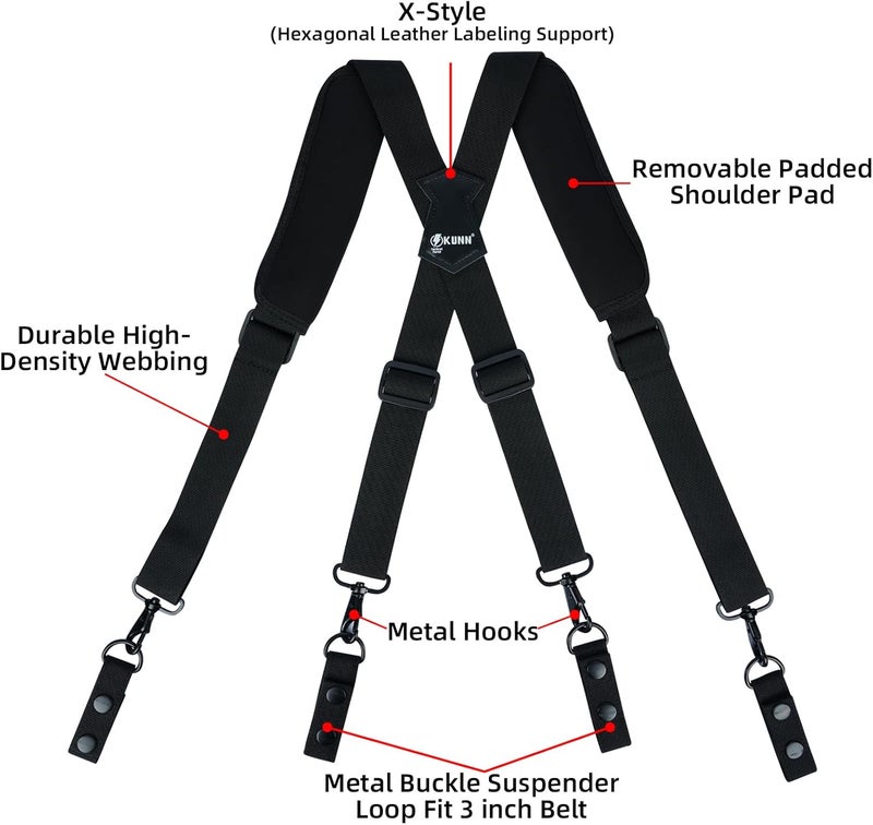 KUNN Tactical Duty Belt Suspenders with Metal Hook,Men Padded Police Harness for Duty Belt,Black - Image 5
